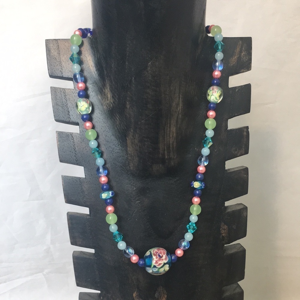JAPANESE CLOISONNÉ‎ FLOWER  GLASS  NECKLACE